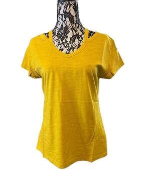 Tulip Bee Mustard Yellow V-Neck Short Sleeve Top Size Small NWOT